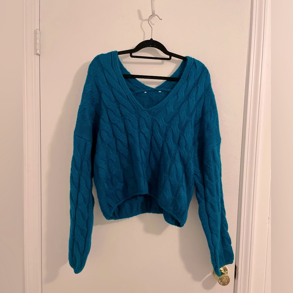 Teal blue oversized boutique sweater! Rarely worn!